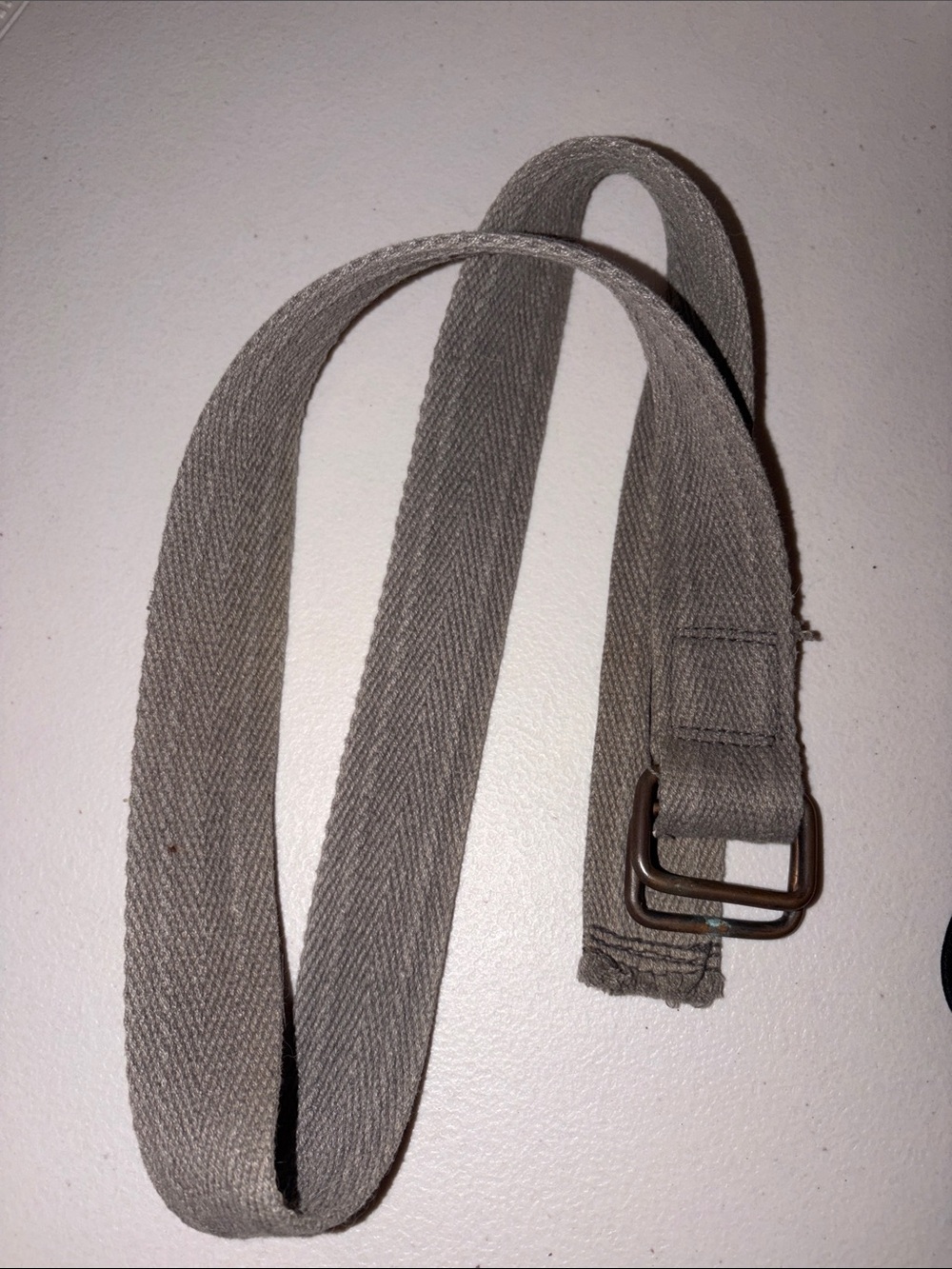 Source Unknown Light Gray Canvas Web Belt with Metal Double-Loop Buckle